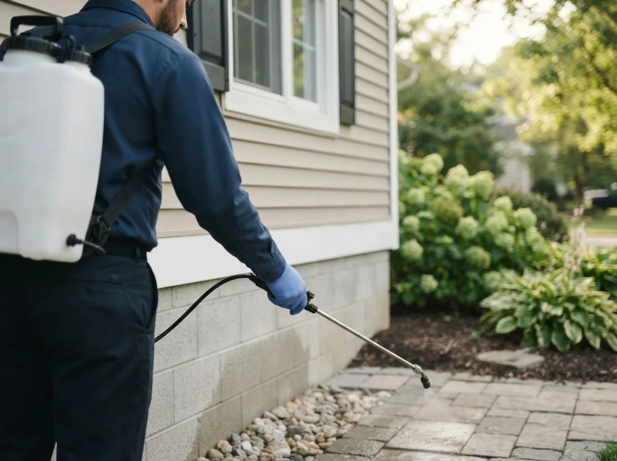 Pest control technician inspecting a home in Brodhead, WI